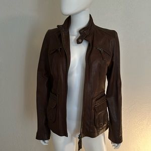 LUCKY BRAND from Nordstrom Brown 100% Leather Motorcycle Zip Up Jacket